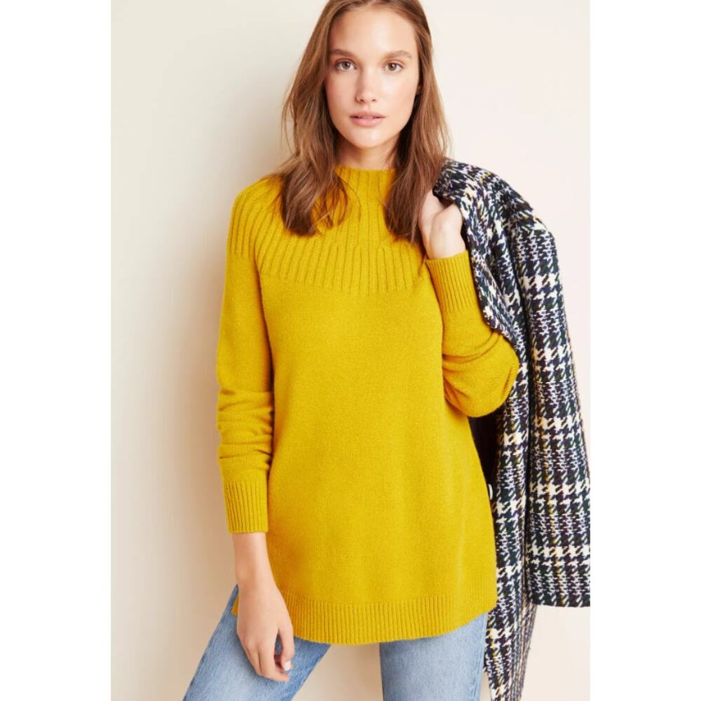 Anthropologie‎ Welford Sweater Womens Size Medium Mustard Mock Neck Knit Preppy